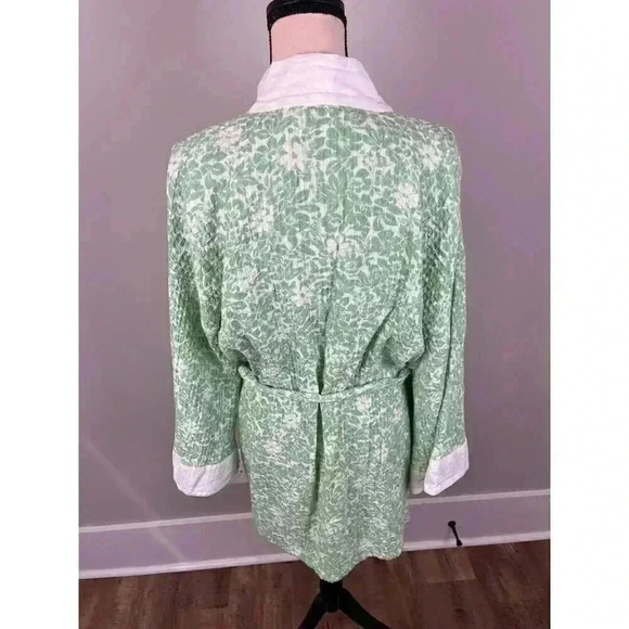 April Cornell Women's S/M Green Textured Robe Kimono Tie Long Sleeve Floral - Picture 7 of 10